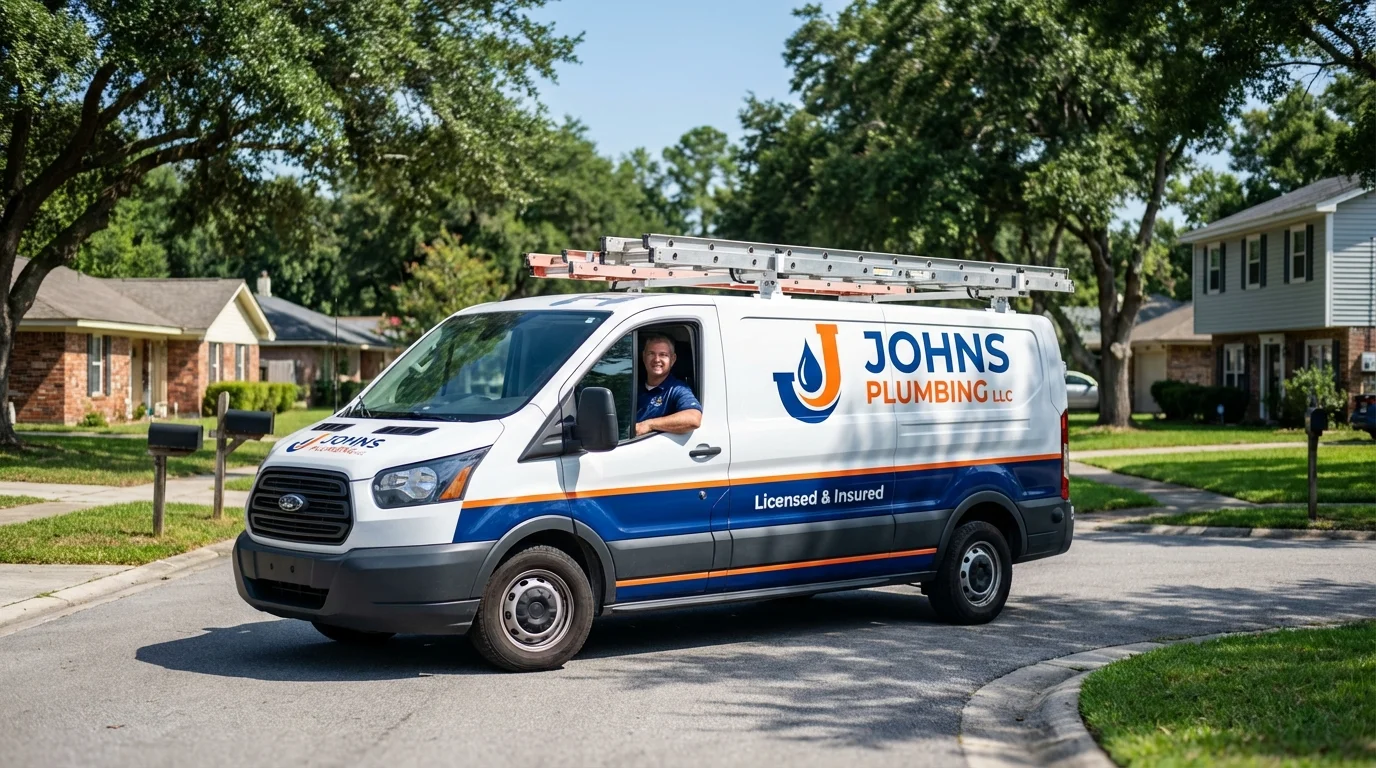 Johns Plumbing LLC service van in Clinton, MS