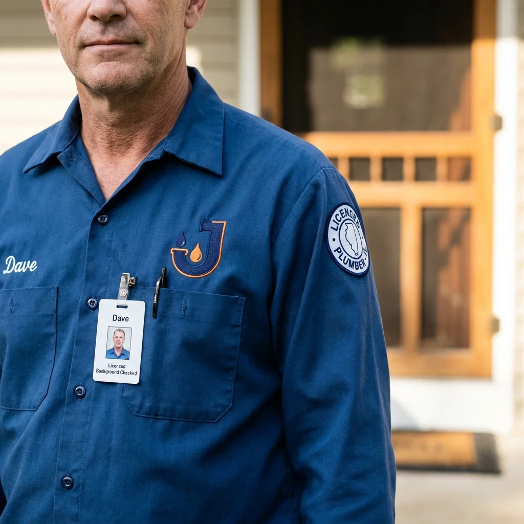 Licensed plumber showing ID badge in Clinton, MS