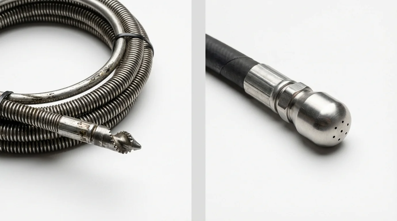 Drain snake cable and hydro jetting nozzle used for drain cleaning in Clinton, MS